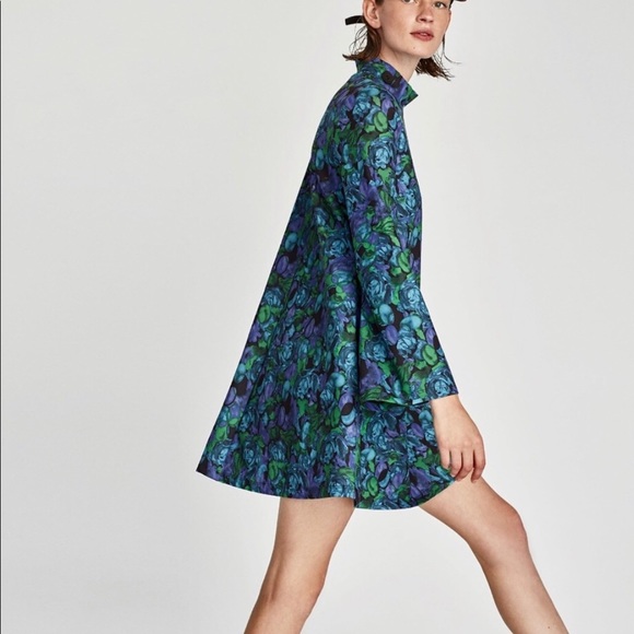 NWT Zara Floral Printed A Line High Neck Dress - Picture 2 of 9